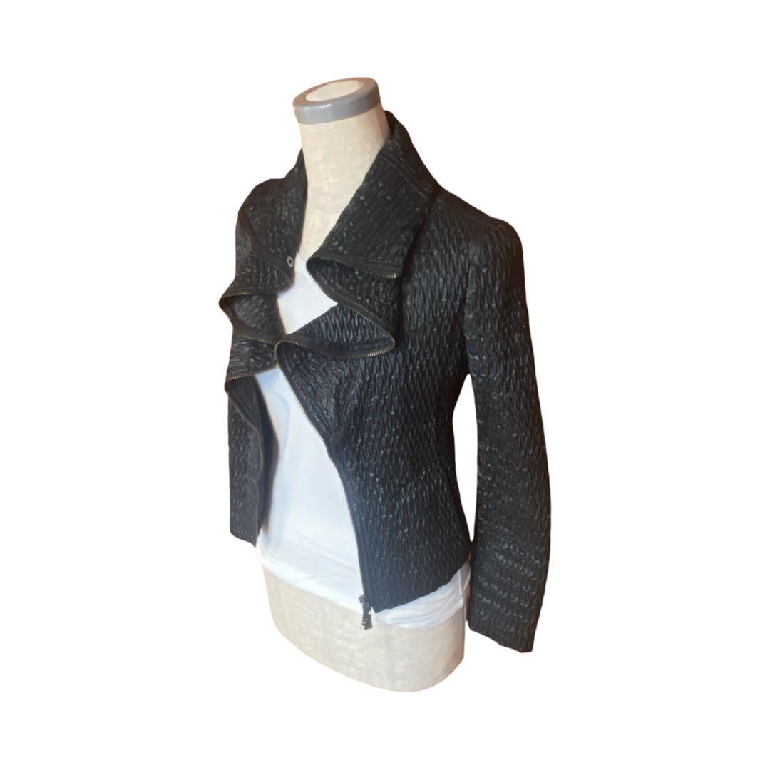 美品＊EMPORIO ARMANI＊ジップアップ 黒シワ加工 ジャケット XS
