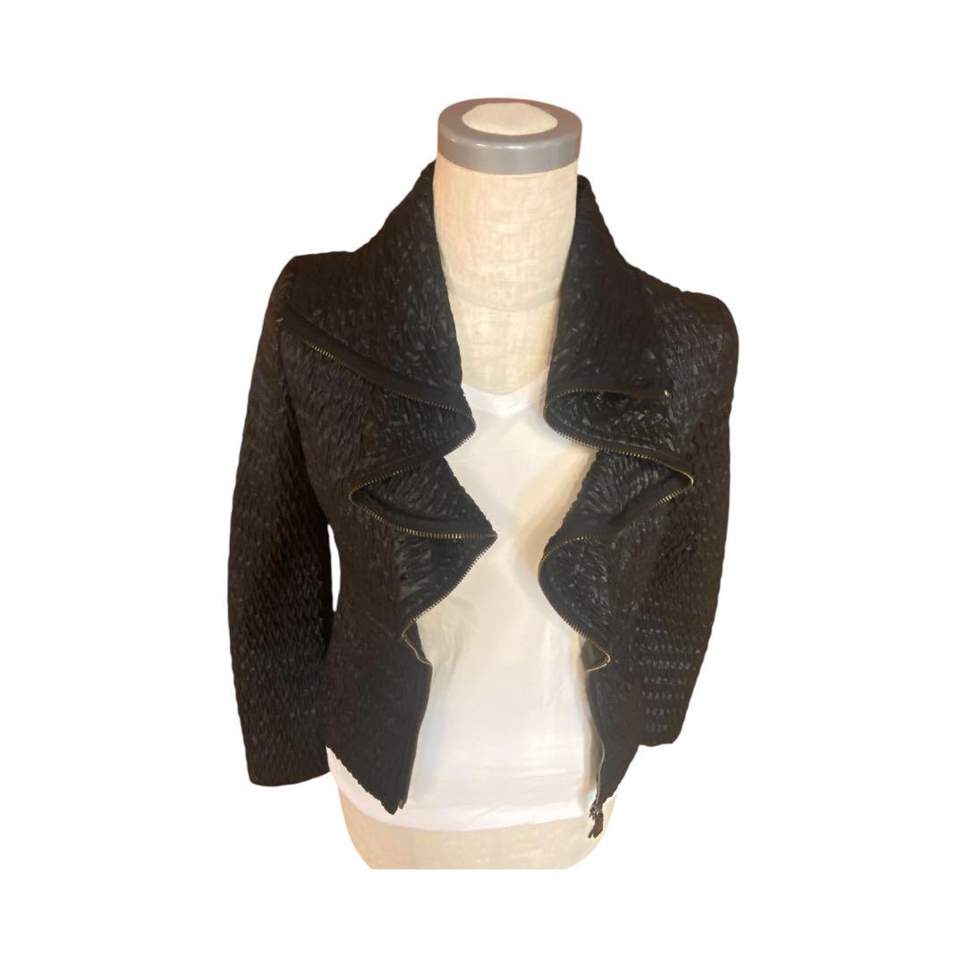 美品＊EMPORIO ARMANI＊ジップアップ 黒シワ加工 ジャケット XS
