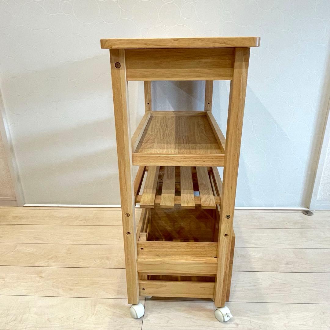 【美品】 タイル天板 木製キッチンワゴン キャスター付 北欧 収納棚 カントリー