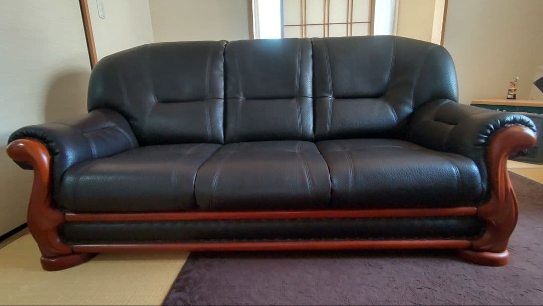 ブラックレザー 3人掛け２人掛けソファセット（テイクアウト＆デリバリー）