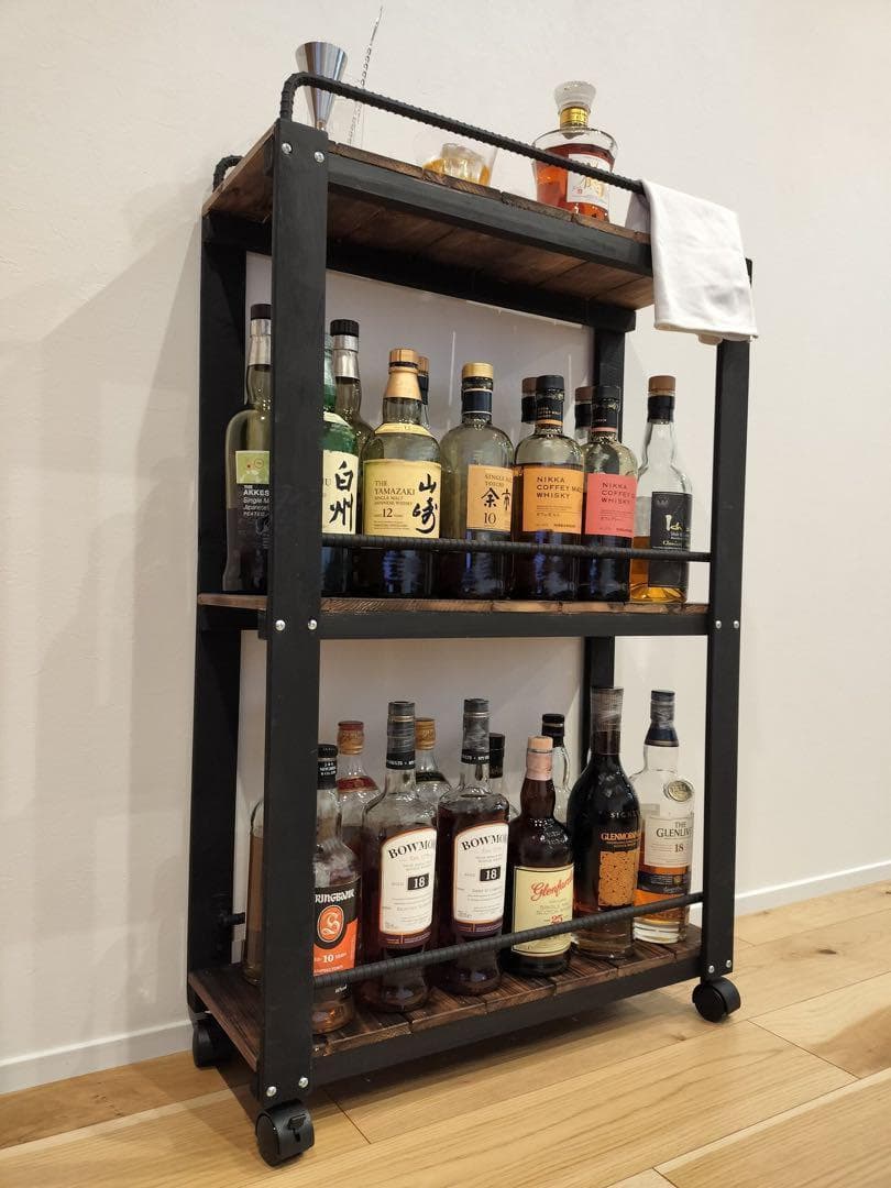 ウィスキーラック　　サイドバーワゴンタイプ　男前インテリア　棚 6014