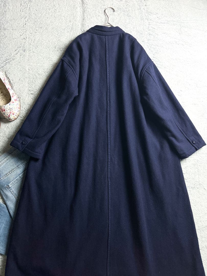 【HOUSE OF LOTUS】スタンドカラーウールロングコート 裏地刺子 M