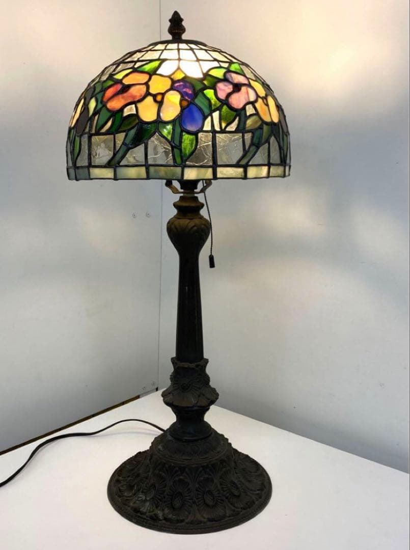 1654-x ステンドグラスランプ アンティーク 花柄