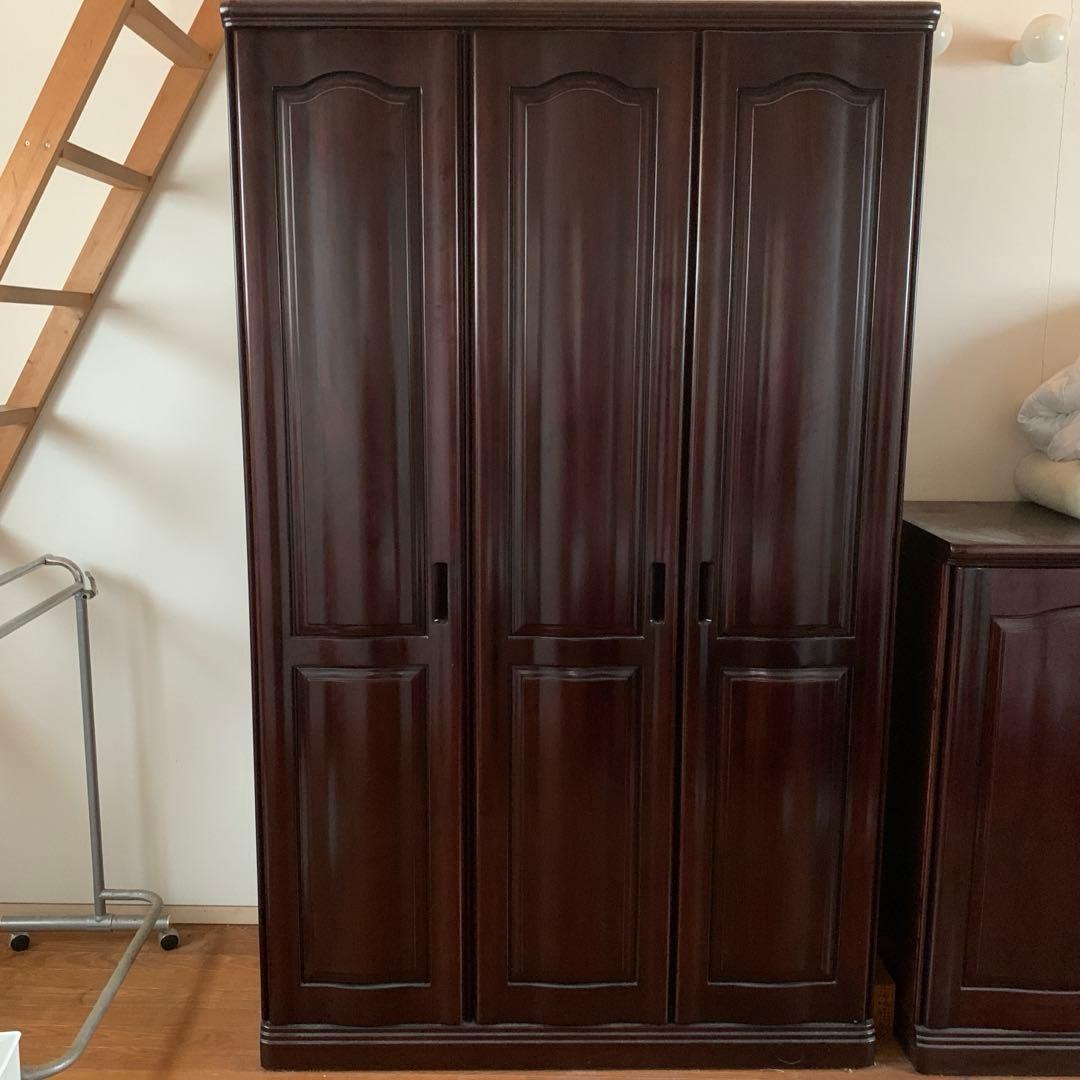 《分解発送》3枚扉の高級　紫檀のクローゼット　桐　無垢　府中家具