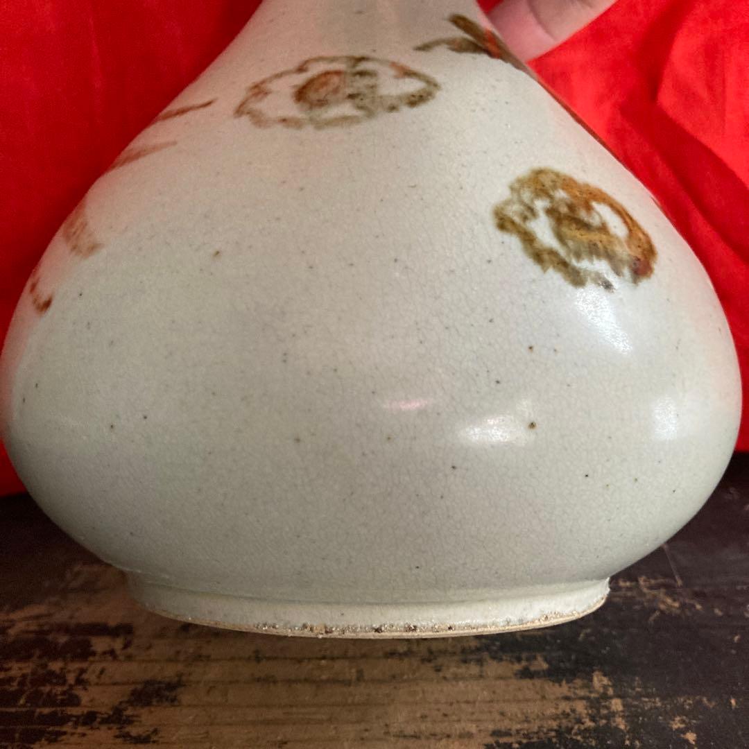 李朝　鉄砂　瓶　徳利　鳳凰文　箱付