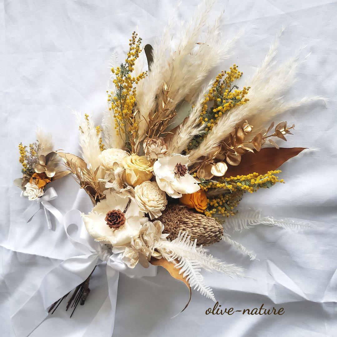 【特別価格】パームフラワーのウェディングブーケ＆ブートニア 結婚式 前撮り