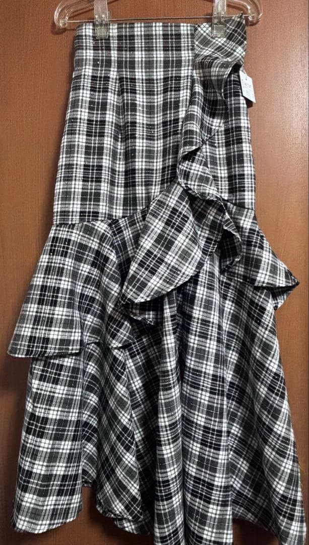 rienda チェックフリルスリットスコートショートパンツ ロングスカート