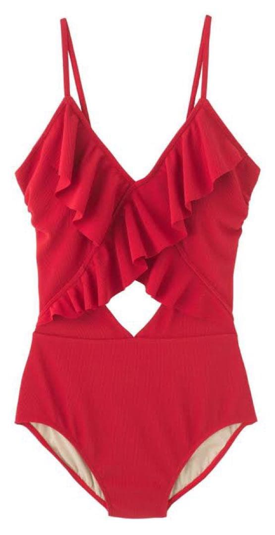 新品 pj バストフリル スイムウェア サロンバイ ピーチジョン 赤 水着