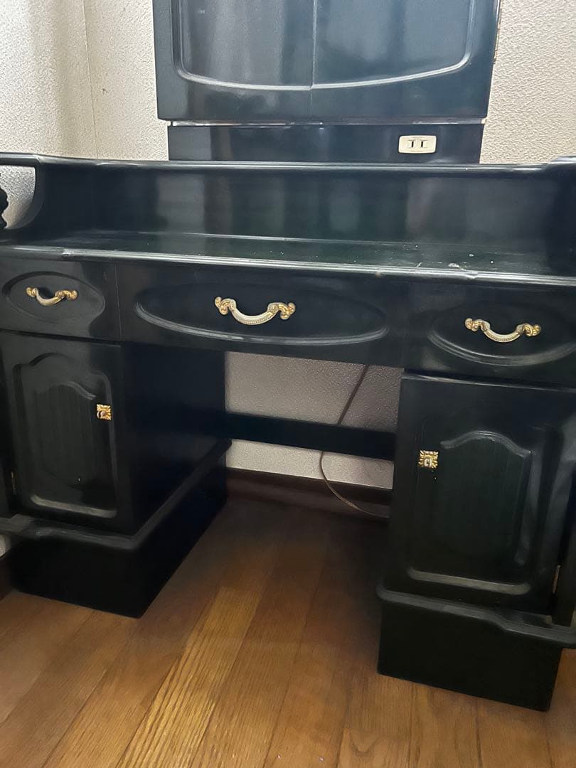 昭和レトロ　深緑色　木製ドレッサー 三面鏡付き