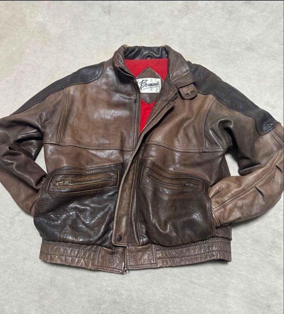 希少✨90s vintage短丈　レザージャケット　ブラウン　本革