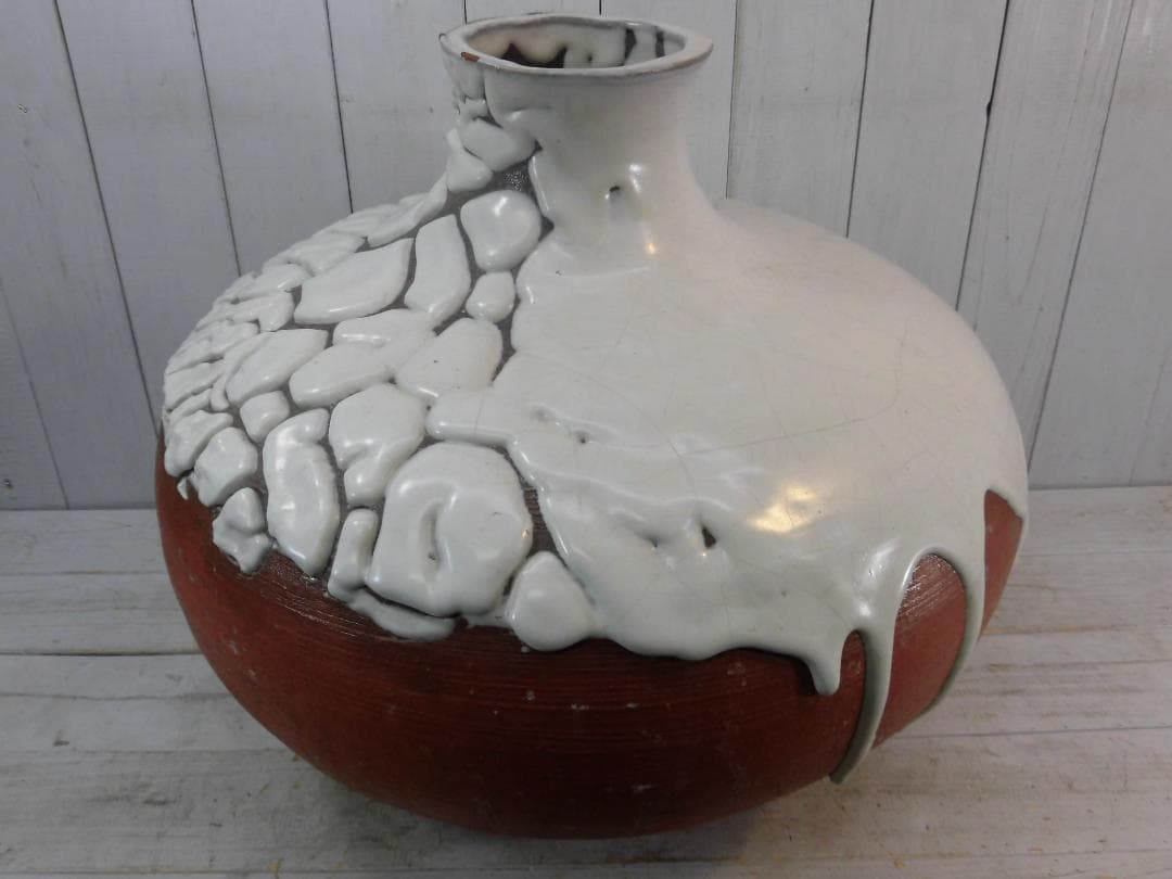 特大花瓶 花器 陶芸 陶器 産地作家等詳細不明 銘有 置物 床の間 G13221