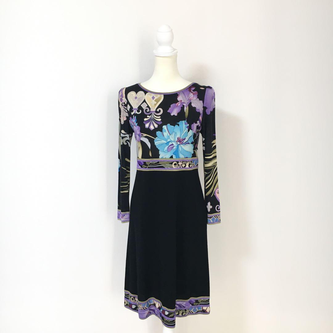 美品　LEONARD レオナール シルクウール　ストレッチ　ワンピース