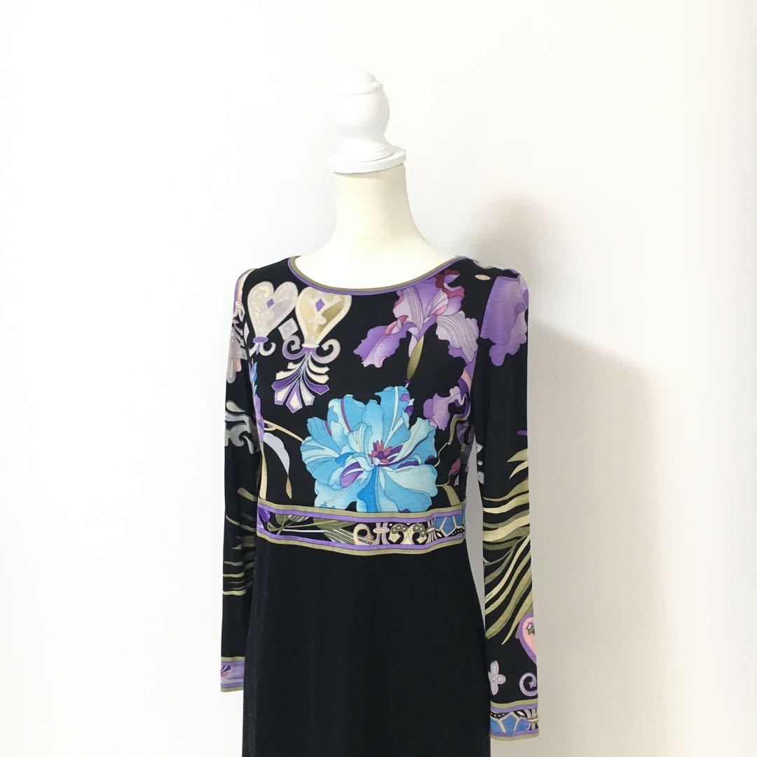 美品　LEONARD レオナール シルクウール　ストレッチ　ワンピース