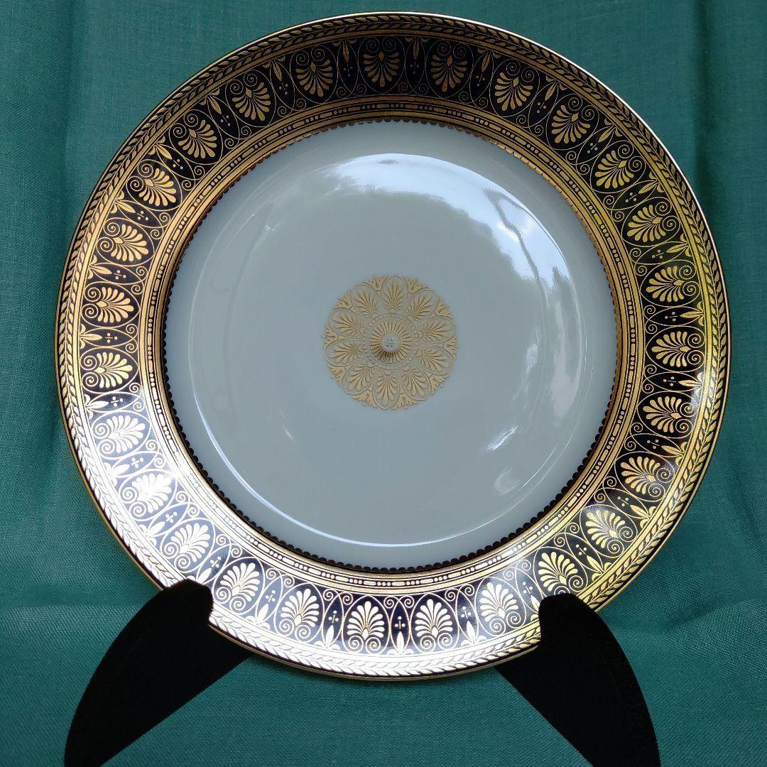 アンティーク 仏国セーブル窯の 王者の青と金彩の耀きの縁取 23cm ブレート