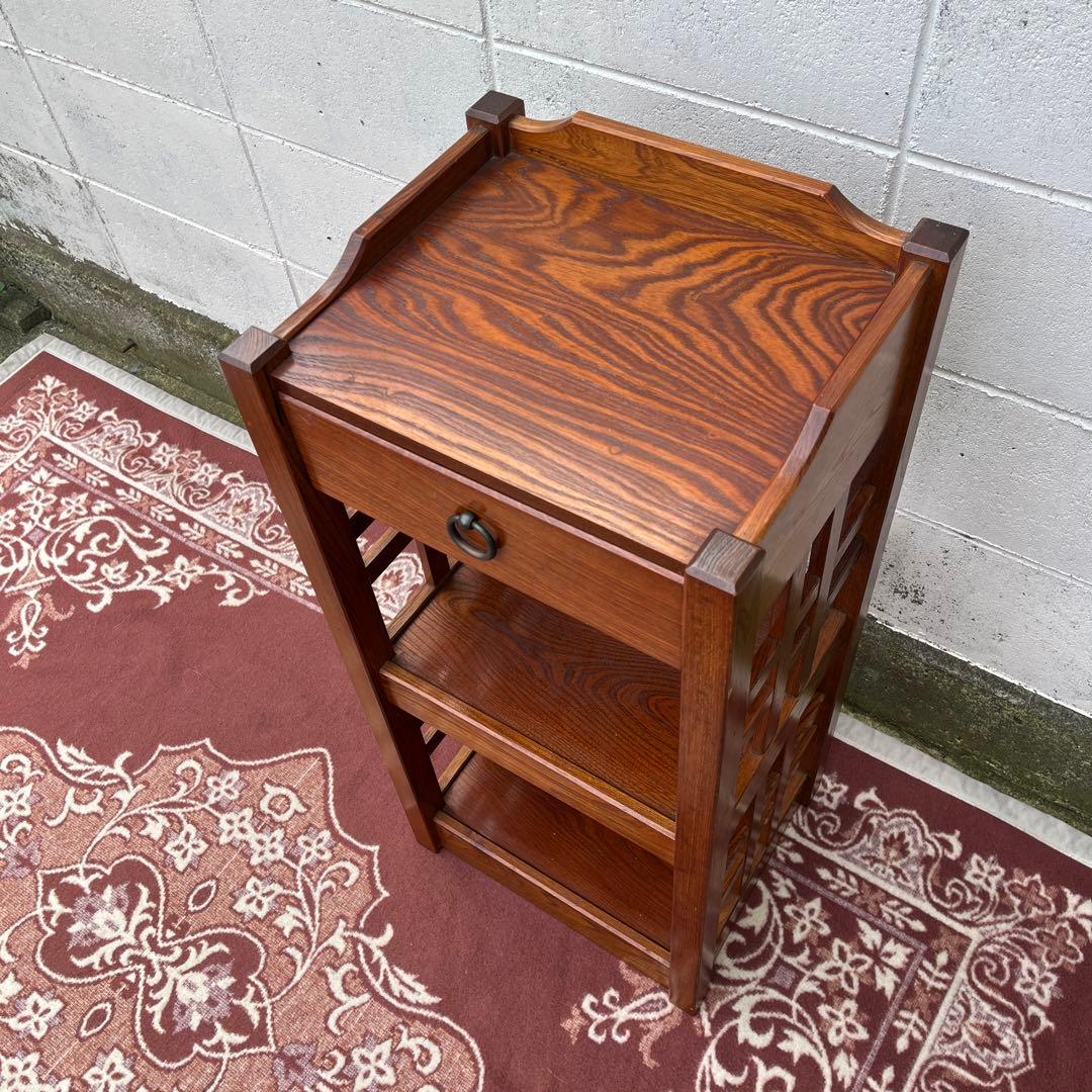 木製家具◾️欅材 サイド格子パネル 引き出し収納付き 整理棚 収納棚 電話台