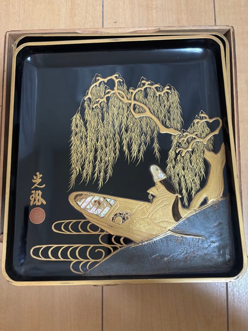 時代　光琳　蒔絵　硯箱　螺鈿細工
