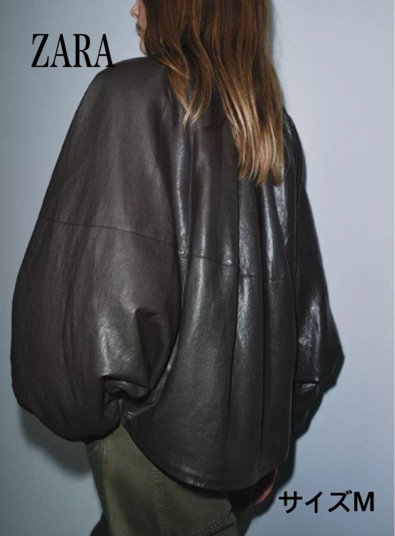 ZARA ダークブラウン　フェイクレザーボンバージャケット