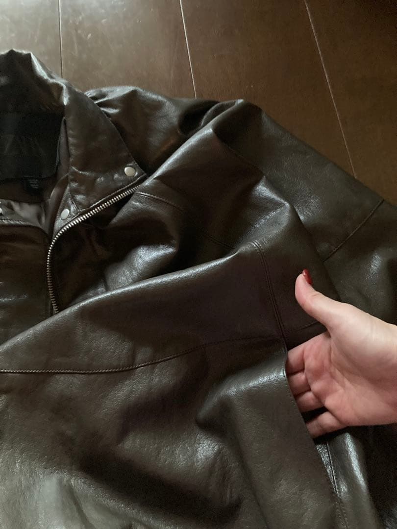 ZARA ダークブラウン　フェイクレザーボンバージャケット