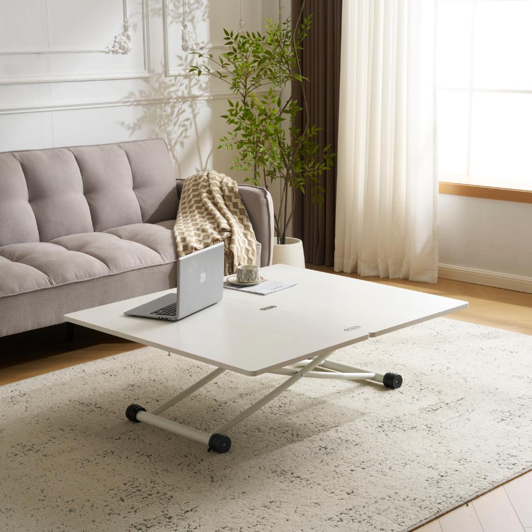 テーブル 天板が2倍に広がるガス圧昇降テーブル 100×50 100×100