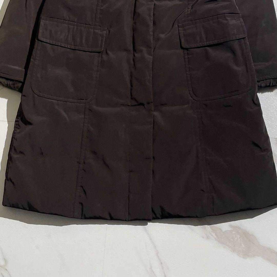 美品！バーバリーロンドンダウンコートノバチェックラビットファーフード着脱可 44