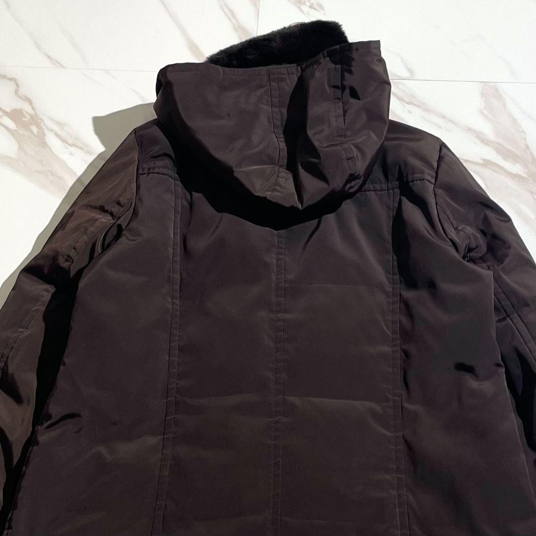 美品！バーバリーロンドンダウンコートノバチェックラビットファーフード着脱可 44