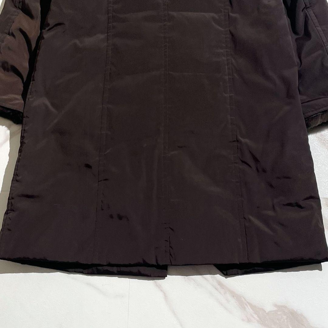 美品！バーバリーロンドンダウンコートノバチェックラビットファーフード着脱可 44