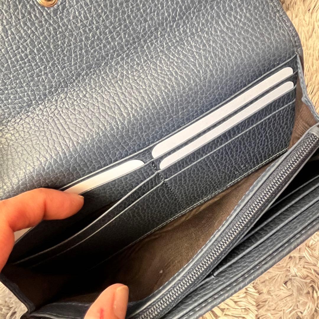 極美品✨GUCCI スウィング　長財布　シボレザー　くすみネイビー　メンズ