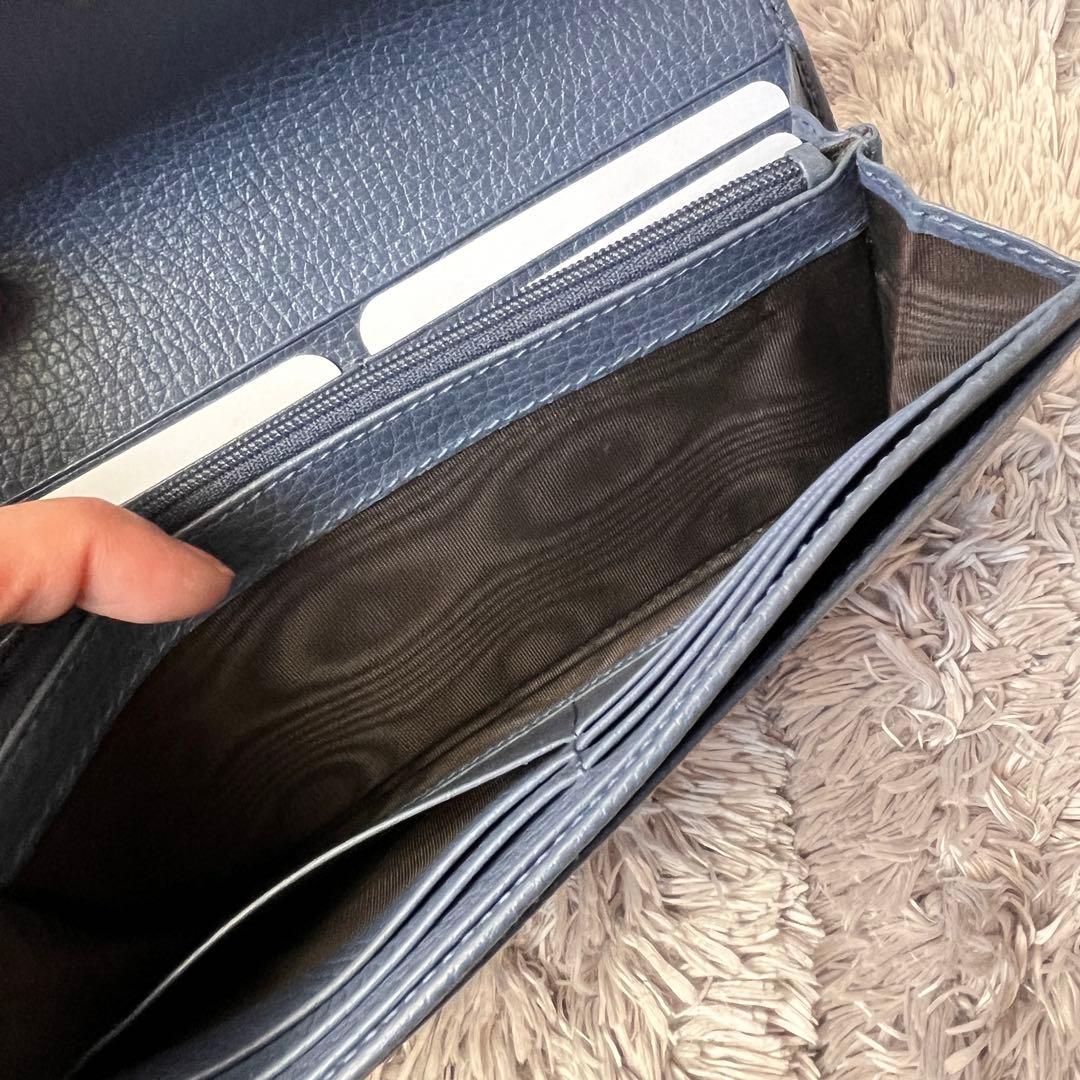 極美品✨GUCCI スウィング　長財布　シボレザー　くすみネイビー　メンズ