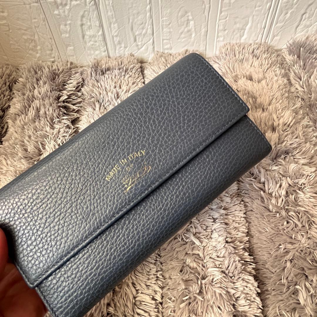 極美品✨GUCCI スウィング　長財布　シボレザー　くすみネイビー　メンズ