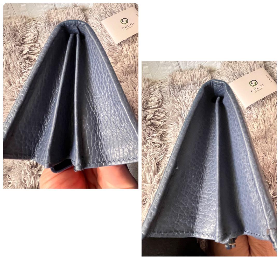 極美品✨GUCCI スウィング　長財布　シボレザー　くすみネイビー　メンズ