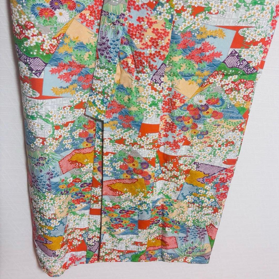 【女の子】 着物単品 草花模様 流水 波紋様 七五三 7歳