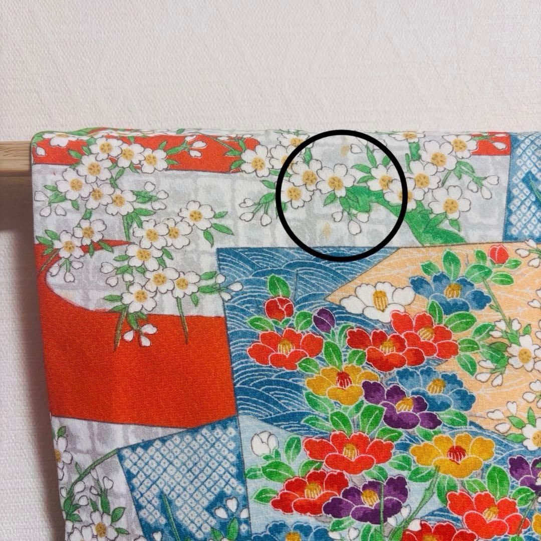 【女の子】 着物単品 草花模様 流水 波紋様 七五三 7歳