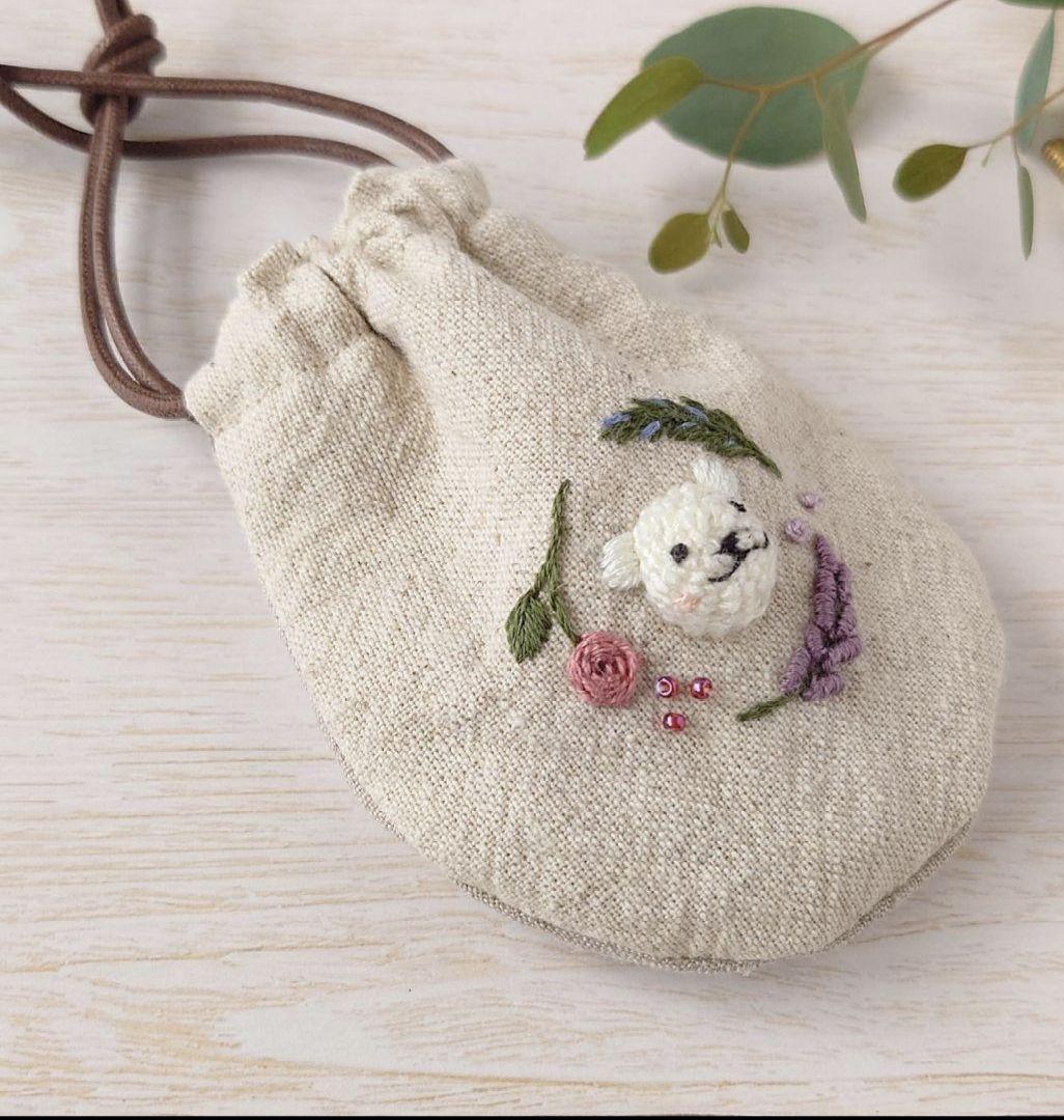 ちっちゃな巾着サシェ／詰替タイプ【白くまとポプリのお花】