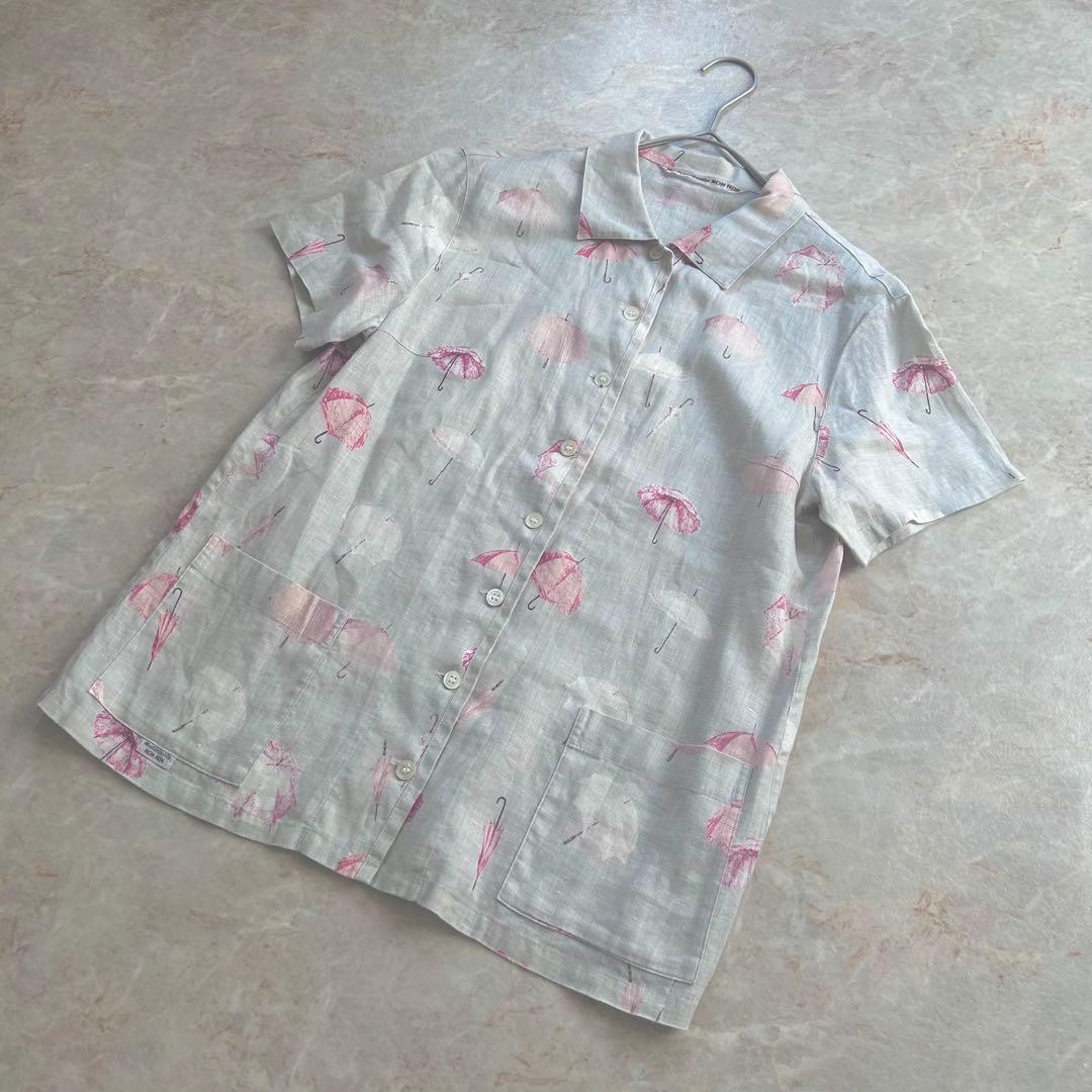 美品✨マドモアゼルノンノン　リネンシャツ　アンブレラ　傘　半袖　春夏
