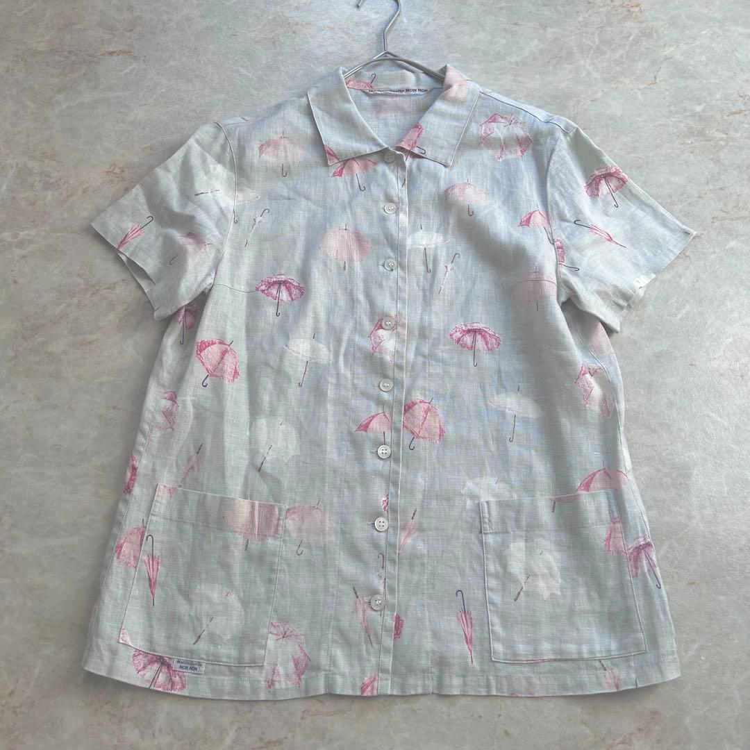 美品✨マドモアゼルノンノン　リネンシャツ　アンブレラ　傘　半袖　春夏