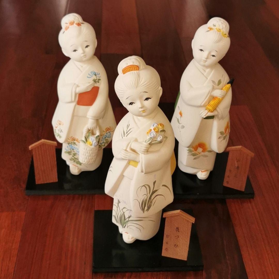 竹生・作　博多人形　加賀慕情(花つみ/そよ風・夕映え)和　伝統工芸品年代物　3体