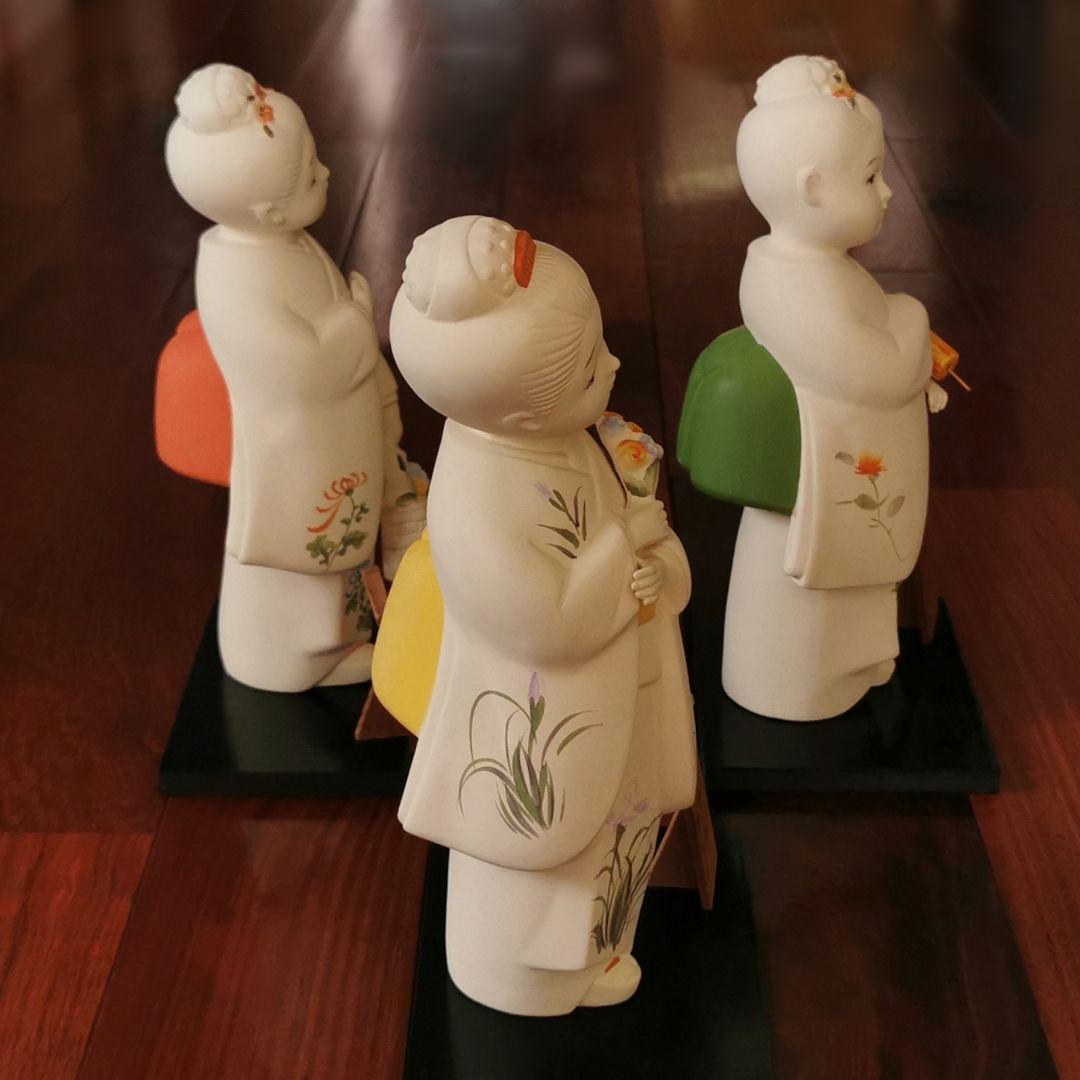 竹生・作　博多人形　加賀慕情(花つみ/そよ風・夕映え)和　伝統工芸品年代物　3体