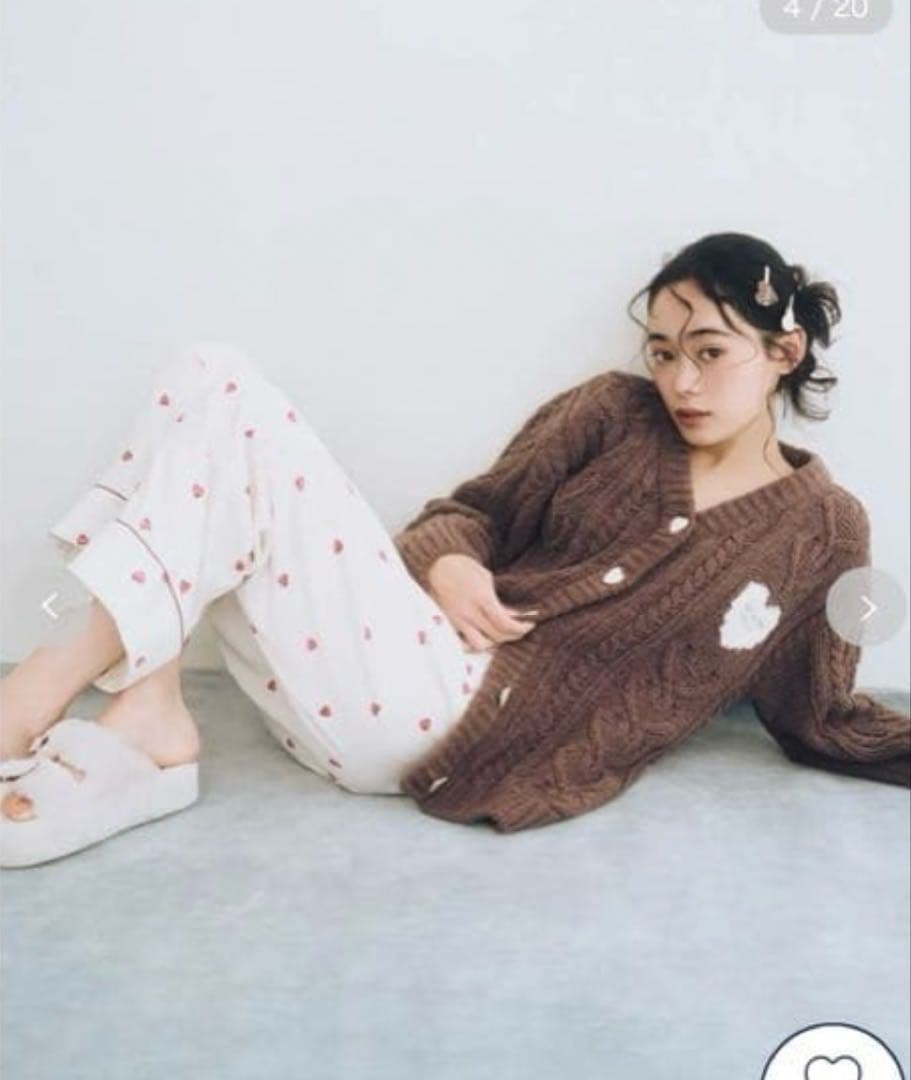 ジェラピケ　ハートアラン　ブラウン ニット カーディガン バレンタイン