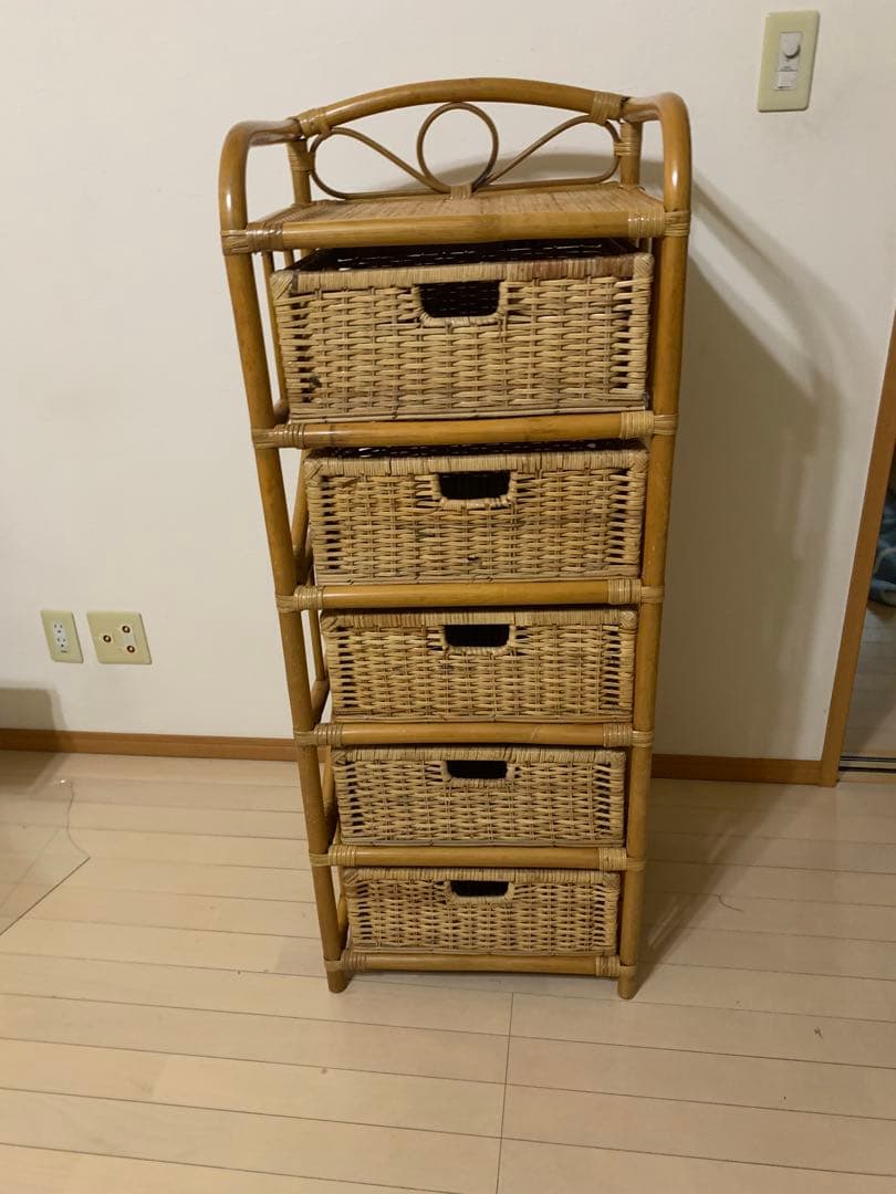 ラタン チェスト　5段 アンティーク レトロ インテリア 籐 アジアン家具 家具
