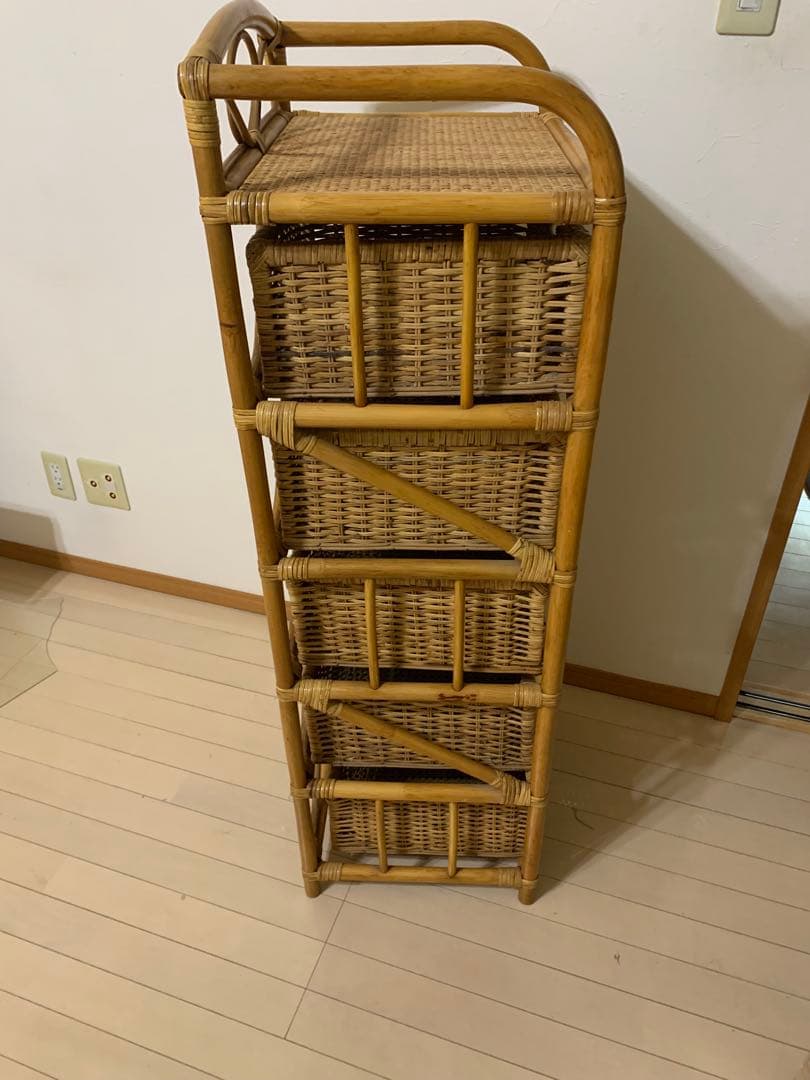 ラタン チェスト　5段 アンティーク レトロ インテリア 籐 アジアン家具 家具