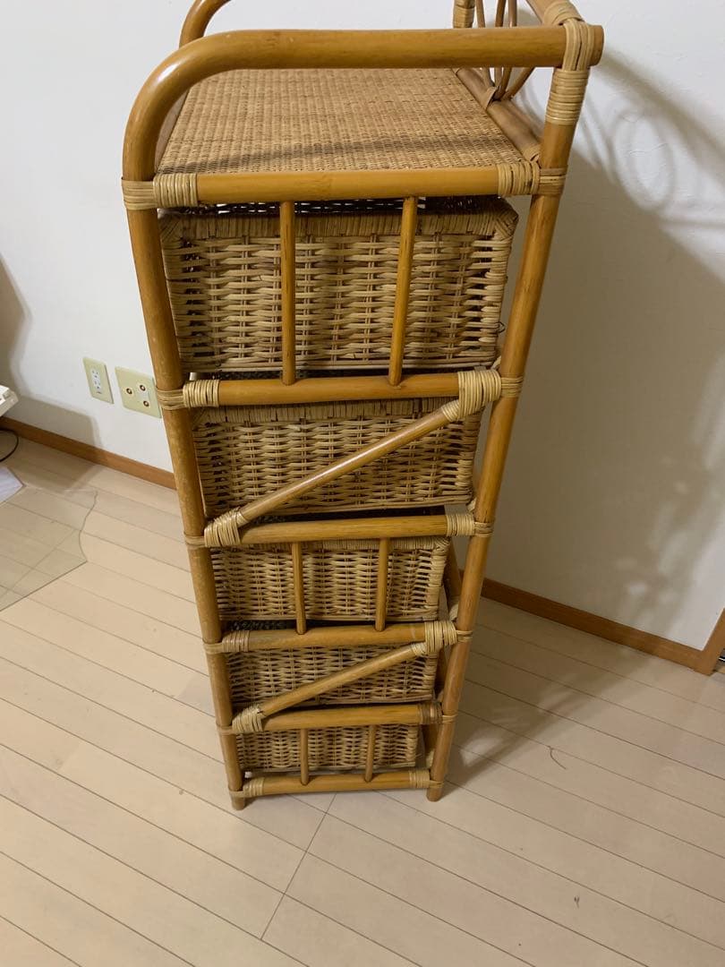 ラタン チェスト　5段 アンティーク レトロ インテリア 籐 アジアン家具 家具