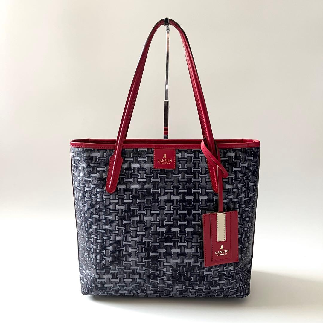 ランバンコレクション　トートバッグ　フェリア　PVC　レザー　ネイビー　レッド