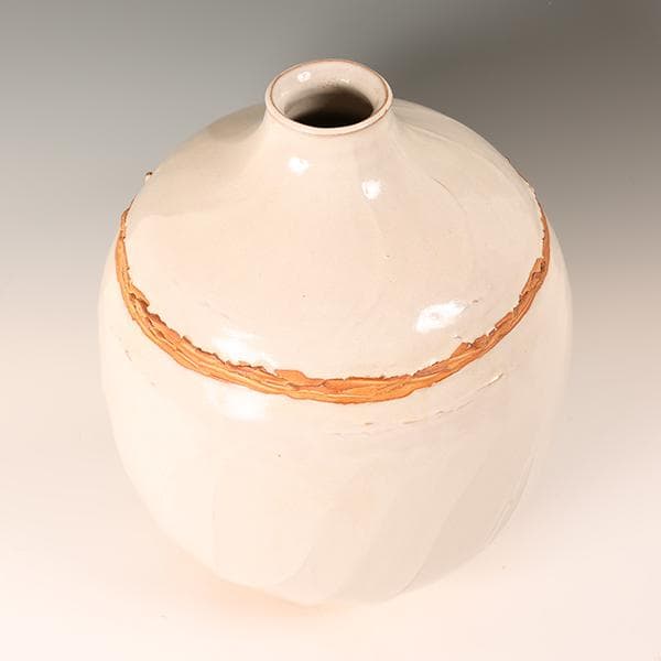 萩焼【波多野善蔵造】◆白萩細口蝋抜大壺◆指月窯【陶器・壺・花瓶・花入