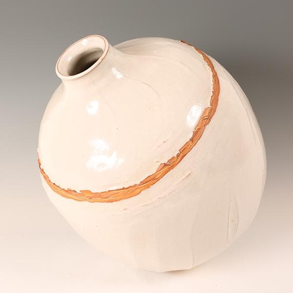 萩焼【波多野善蔵造】◆白萩細口蝋抜大壺◆指月窯【陶器・壺・花瓶・花入