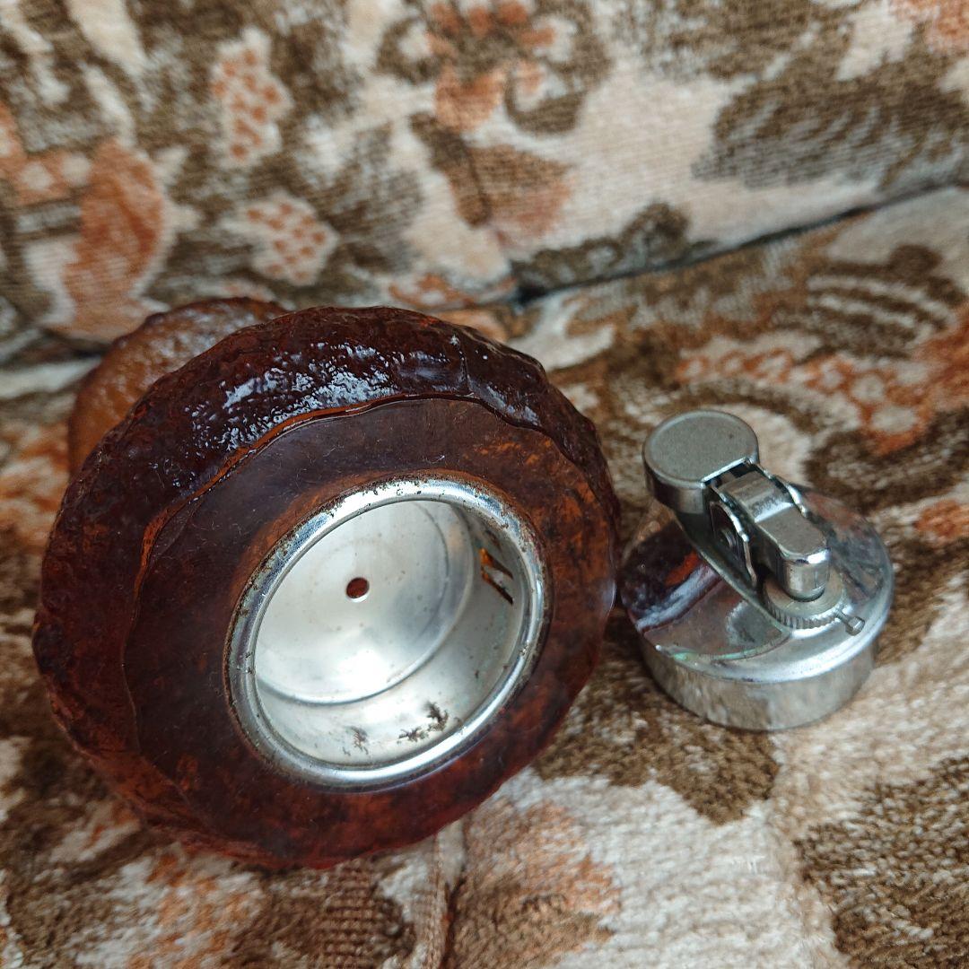 アンバーガラス 置き型ライター希少アンティーク