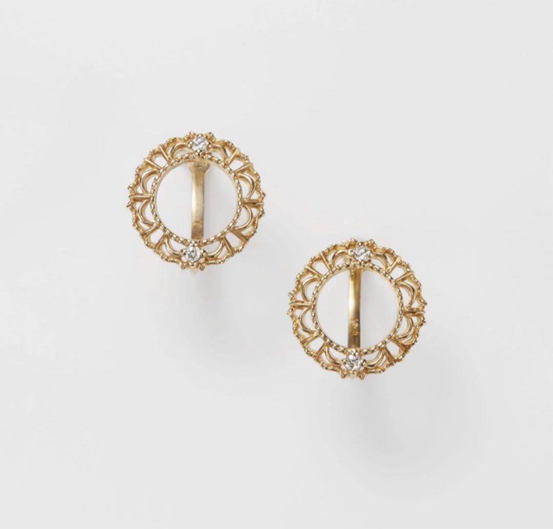 美品　agete アガット　K10 ダイヤ　フープピアス　透かし