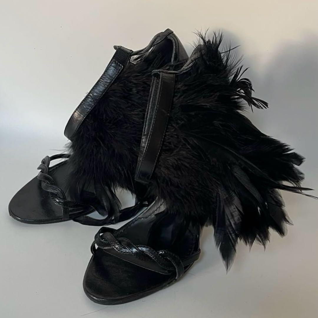 美品　GIVENCHY フェザー　羽毛　ハイヒール　アンクルストラップ　サンダル