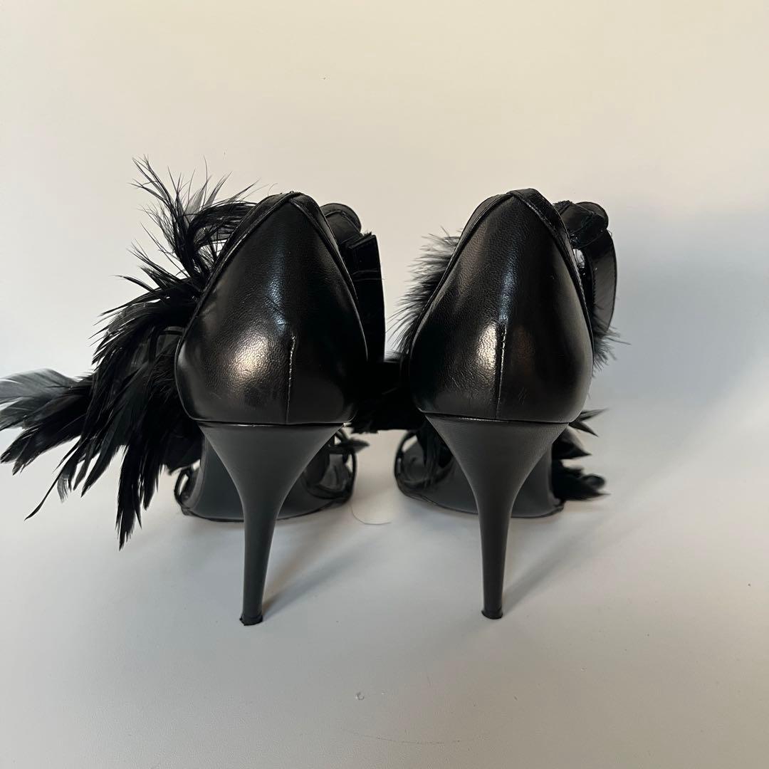 美品　GIVENCHY フェザー　羽毛　ハイヒール　アンクルストラップ　サンダル