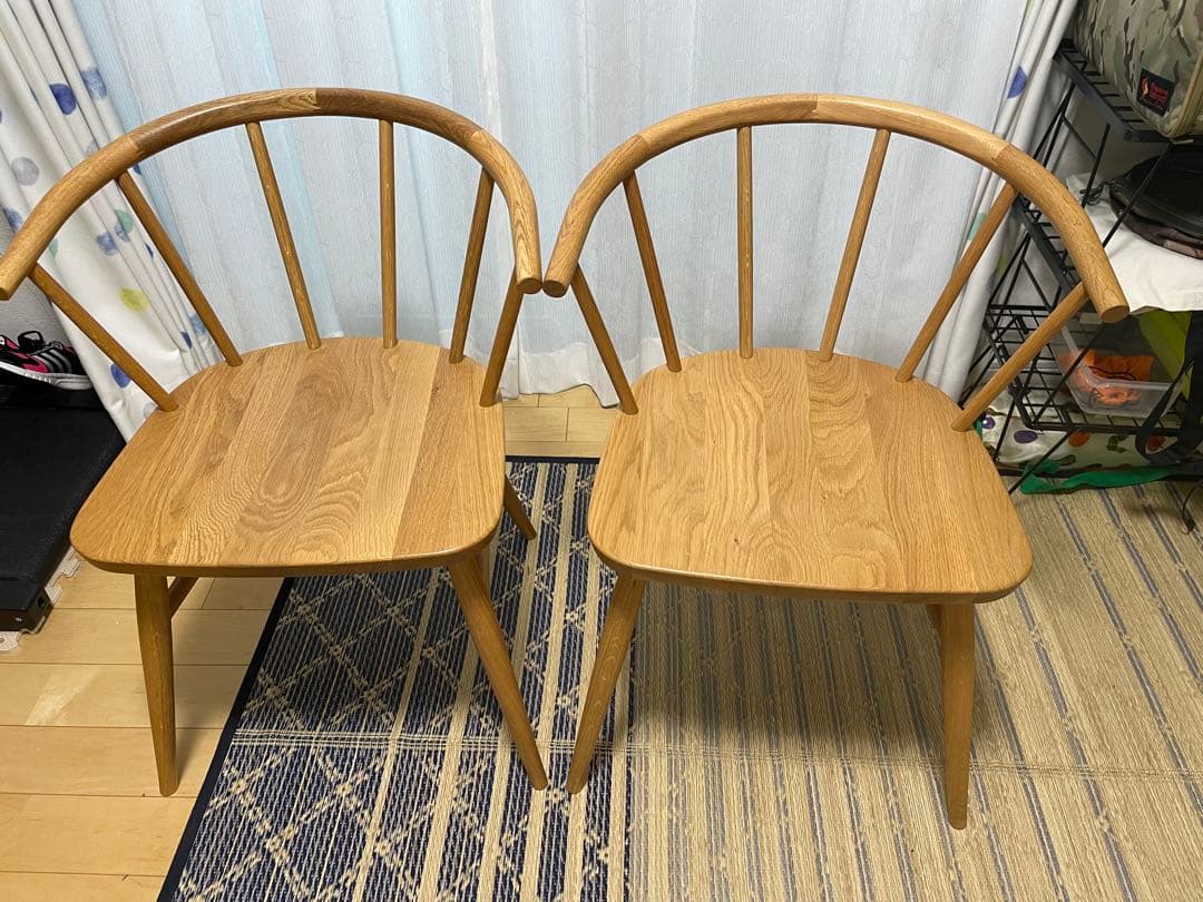 無印良品　オーク材 アームチェア 丸脚 2脚