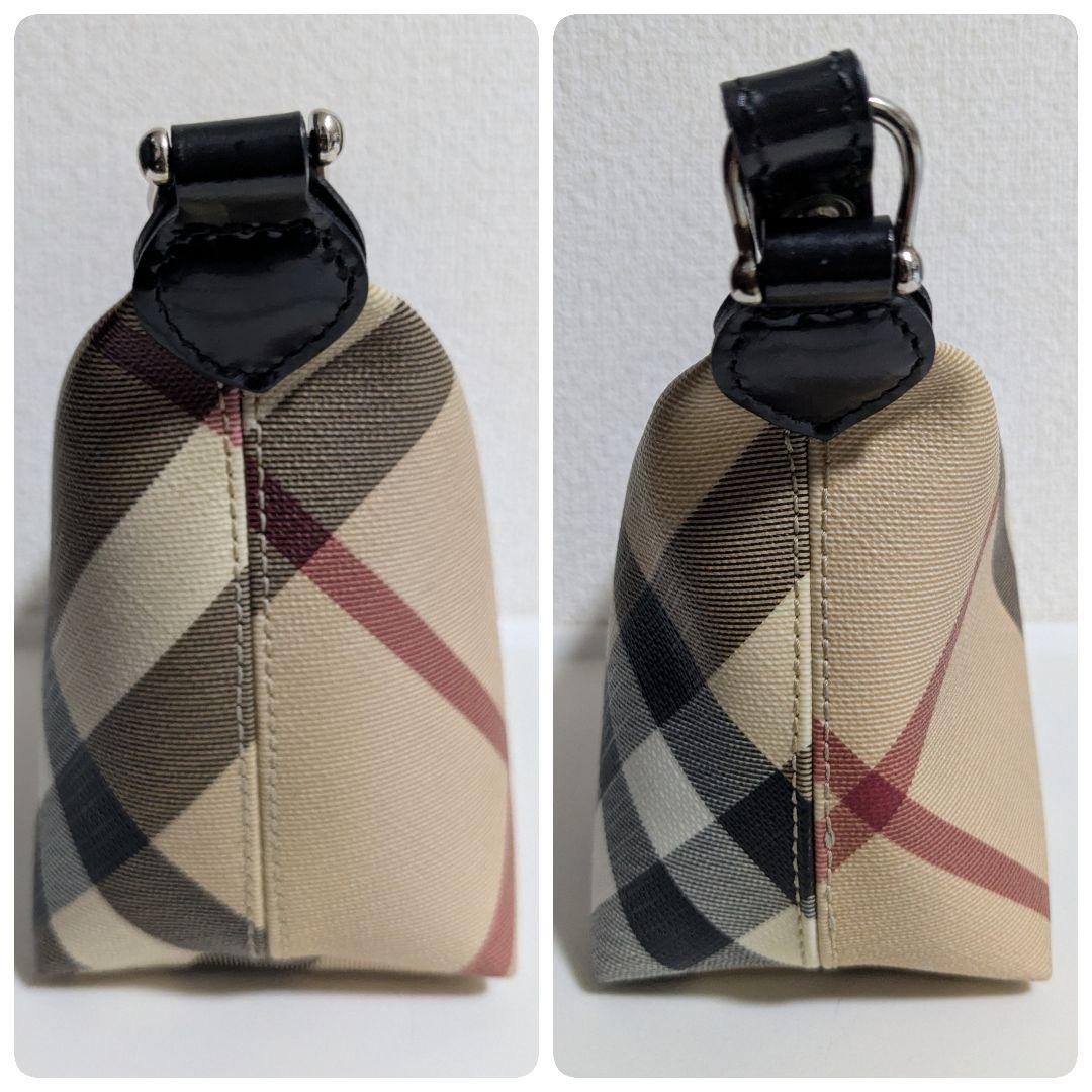 美品★バーバリー ノバチェックポーチ ハンドバッグ ストラップ ブラック レザー